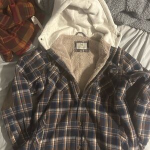Plaid Hooded Jacket with Sherpa Lining